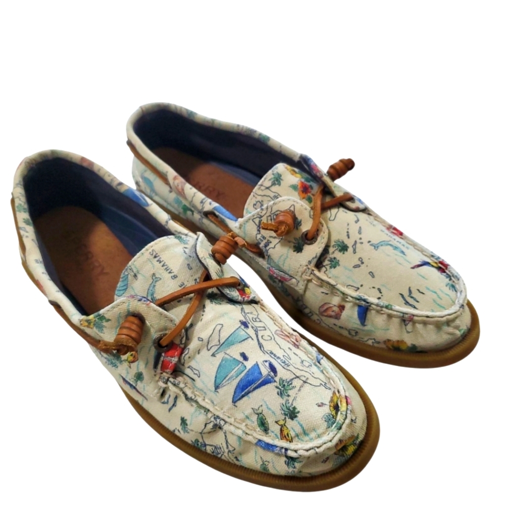 Sperry Top-Sider Canvas Nautical Slip In Loafers Size 8.5M
